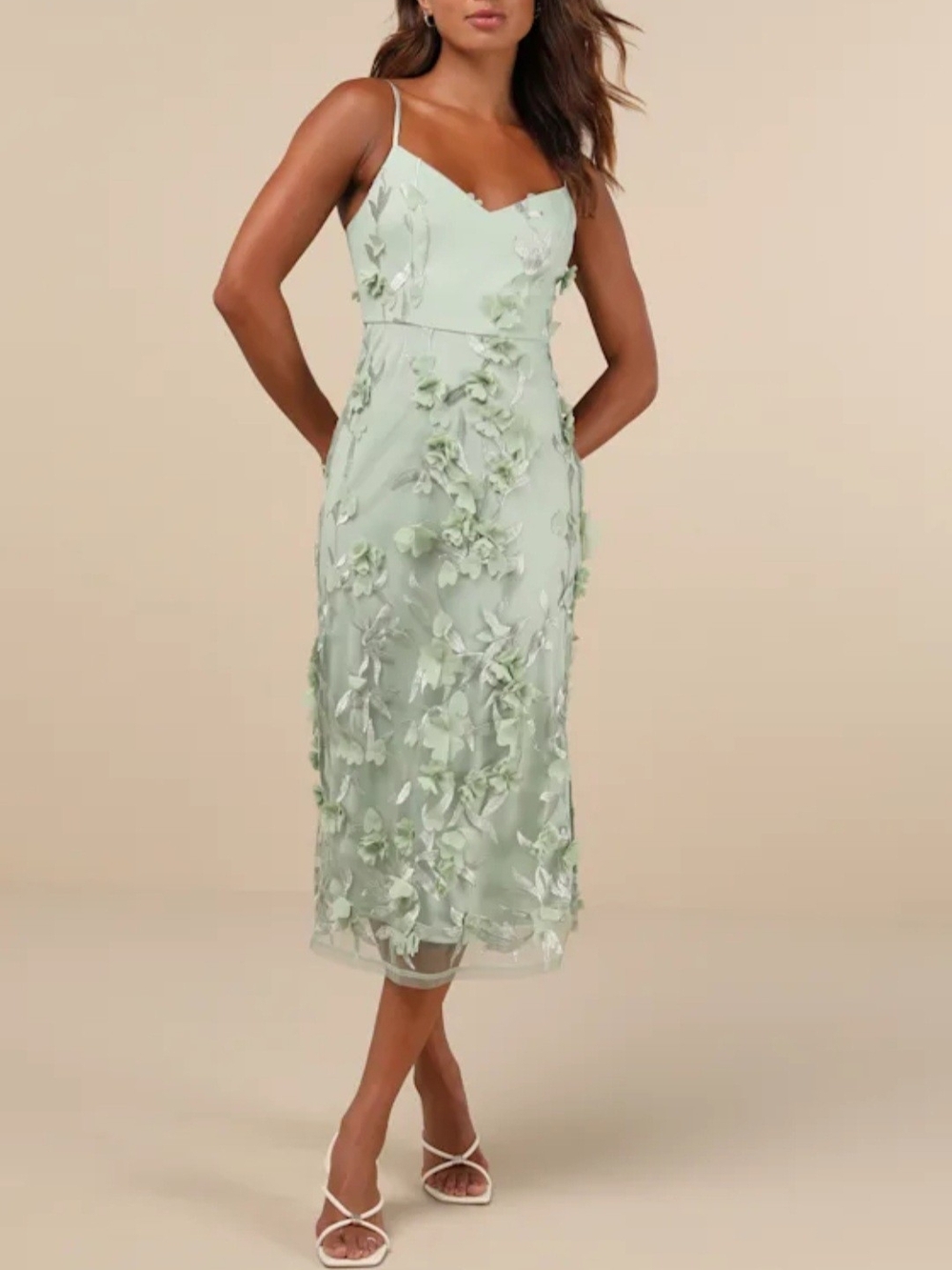 Lulu's Mint Green Floral Embroided Midi Dress